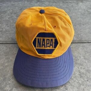 Vintage 80s Napa Auto Parts Racing Embroidered Patch Snapback Hat Yellow Blue